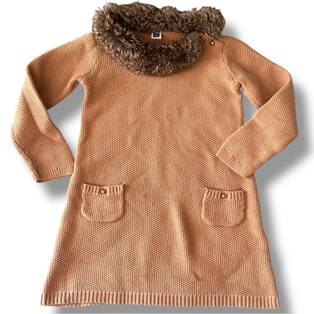 Janie & Jack Cozy Dress Faux Fur Collard Waffle Knit Thermal Sweater Fancy